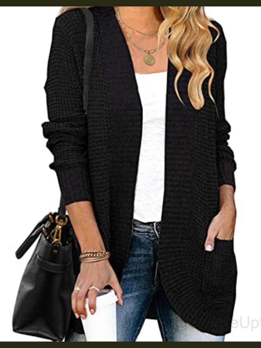 Chunky Knit Open Front Cardigan Long Sleeve Draped Sweater